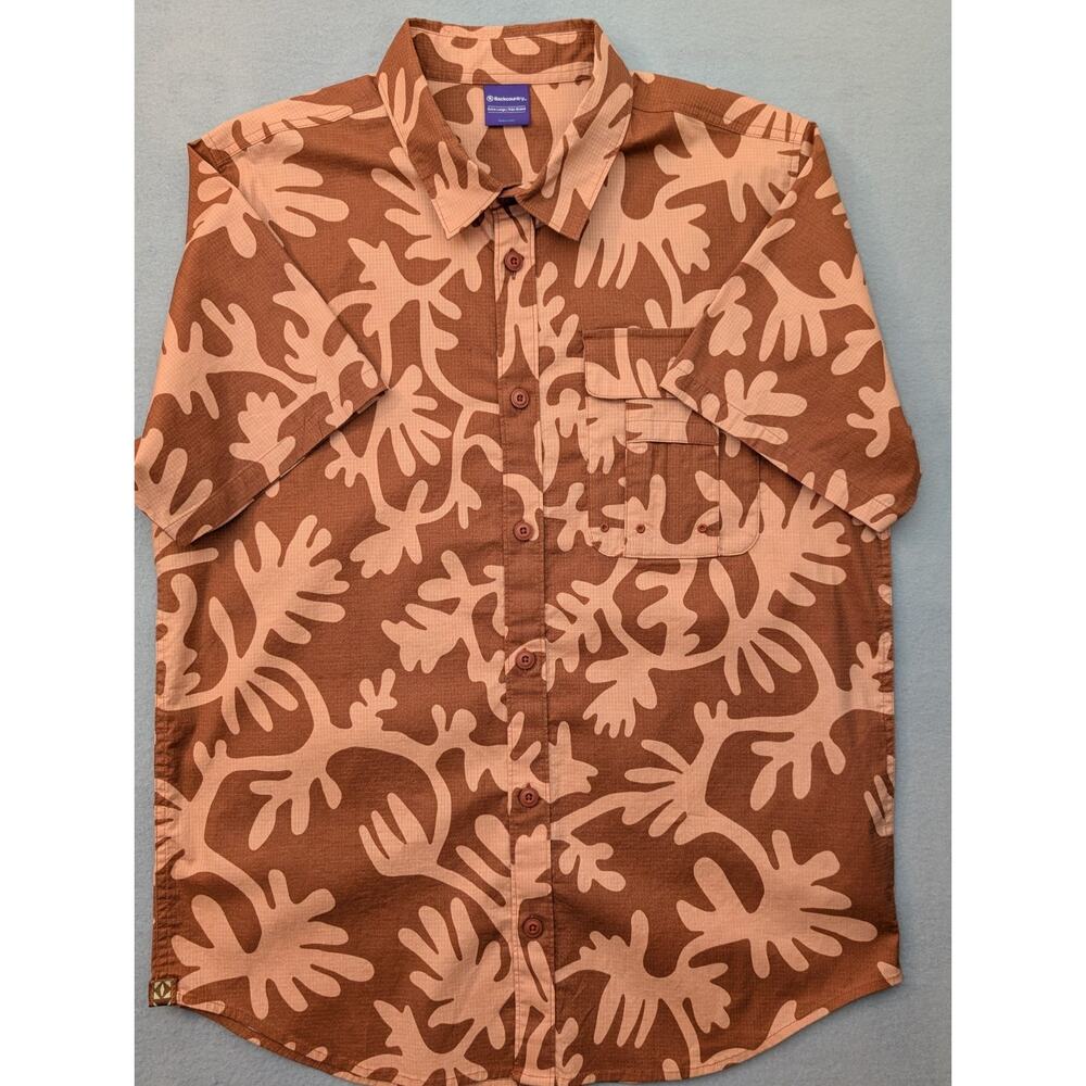 Backcountry Ripstop Button-Up Shirt Mens XL, Short Sleeve Brown Camo Gorpcore